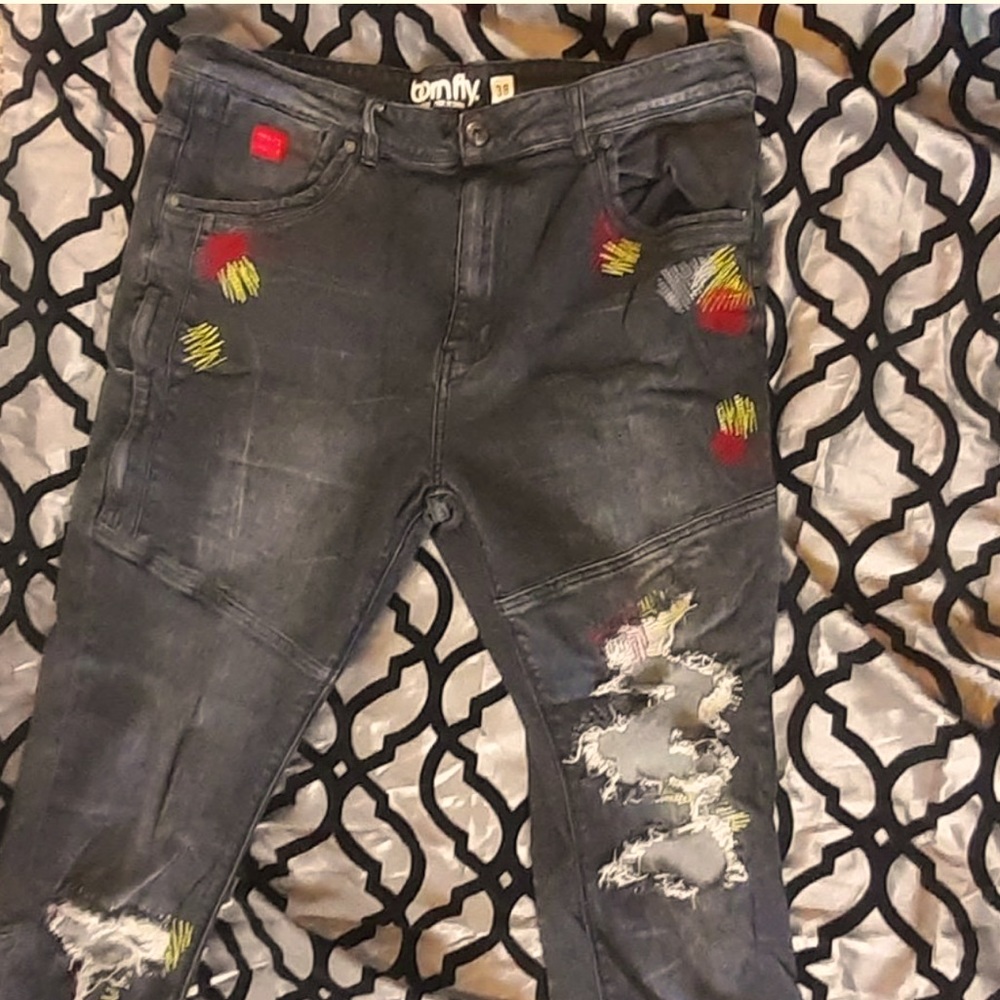Born fly mens black denim distressed jeans size 38
